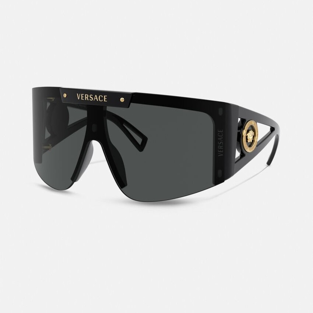 Black Medusa Icon Shield Sunglasses w/ extra orange/purple gradient lens